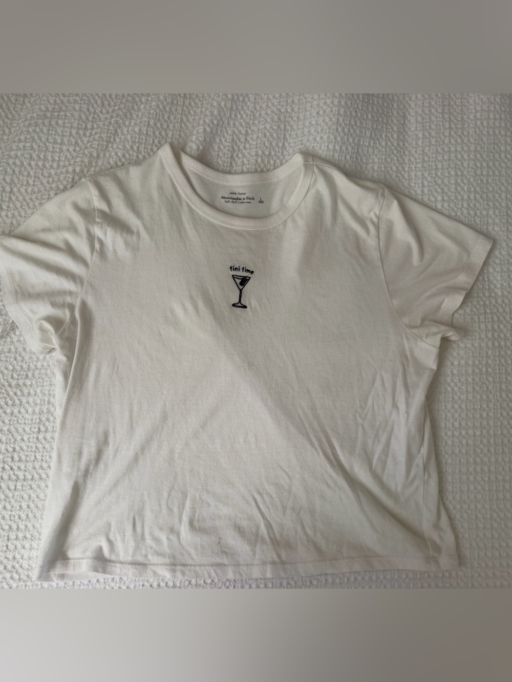 Abercrombie & Fitch White Crewneck Tee with Small Martini Graphic